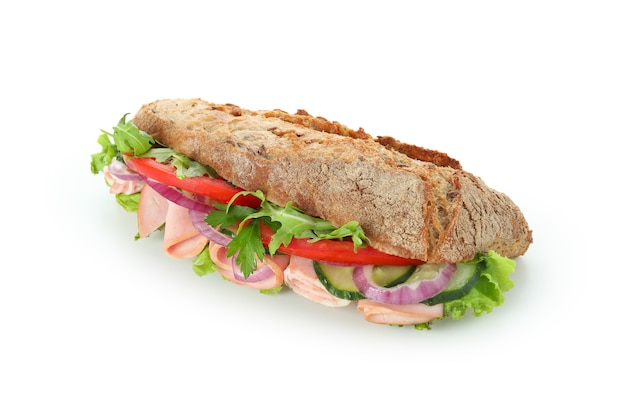 Lekkere ciabatta sandwich geïsoleerd op witte achtergrond