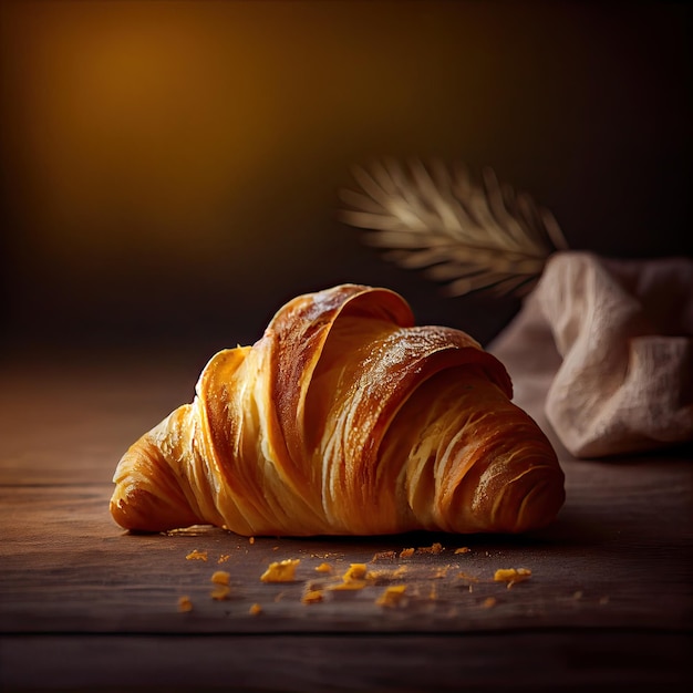 Lekkere croissants op zwarte achtergrond Heerlijk ontbijt met verse croissants set vers gebakken