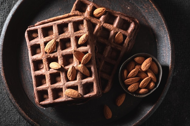 Lekkere en verse wafels met noten en chocolade