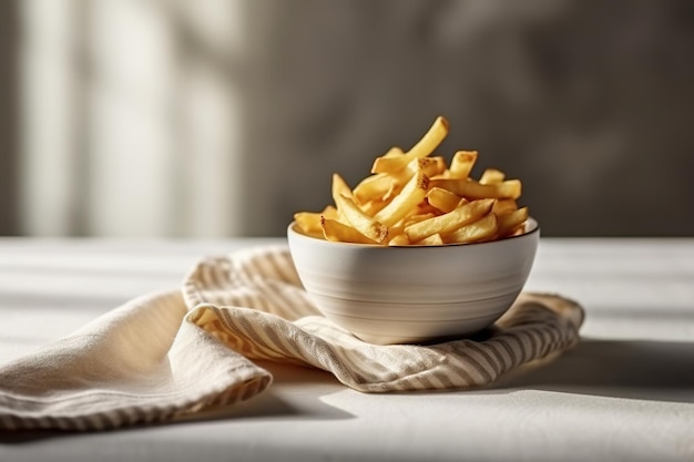 Lekkere frietjes op snijplank op houten tafel achtergrond