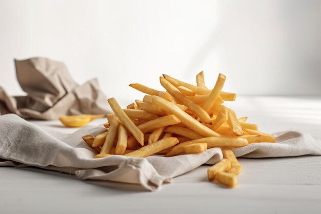 Lekkere frietjes op snijplank op houten tafel achtergrond