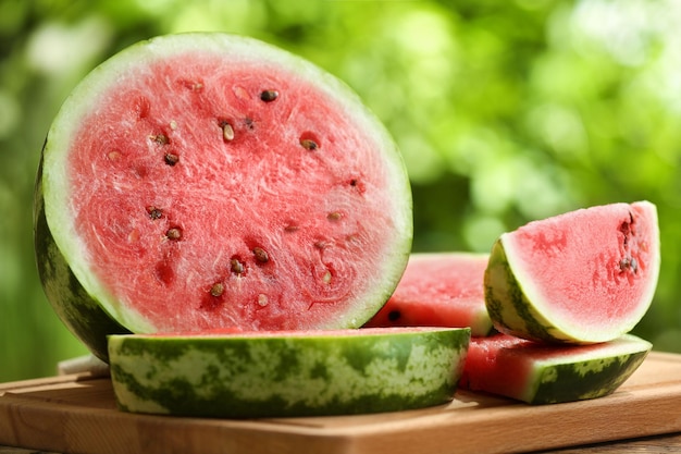 Foto lekkere gesneden watermeloen op tafel buiten