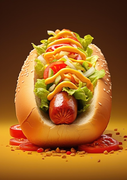 Lekkere heerlijke hotdog op een donkere achtergrond Junkfood Generatieve AI