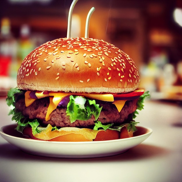 Lekkere heerlijke klassieke zelfgemaakte hamburger, Amerikaans hamburger fastfoodrestaurant