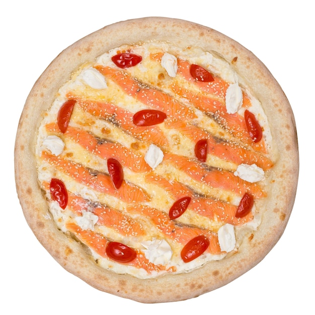 Lekkere Italiaanse klassieke originele pepperoni pizza Bovenaanzicht geïsoleerd op wit