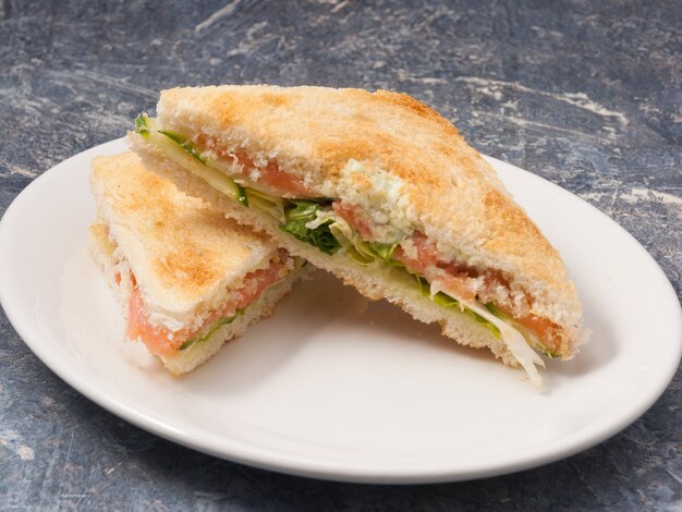 Lekkere sandwich of toast met gezouten zalm en groenten