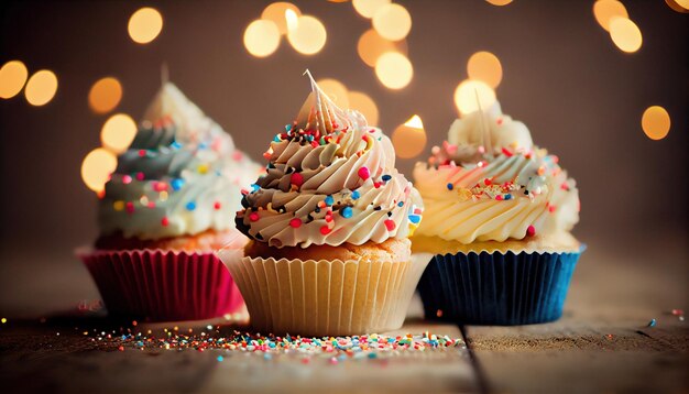 Lekkere verjaardag cupcakes op tafel tegen intreepupil li