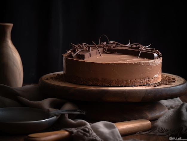 Lekkere zelfgemaakte chocoladetaart op tafel Generatieve AI