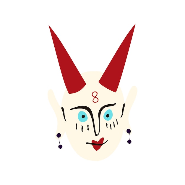 Lelijke demon hoofd vectorillustratie in doodle stijl