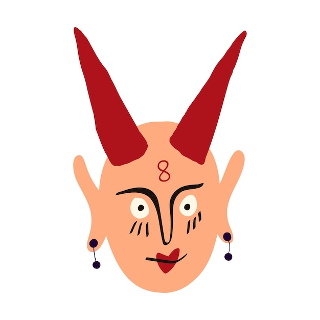 Lelijke demon hoofd vectorillustratie in doodle stijl