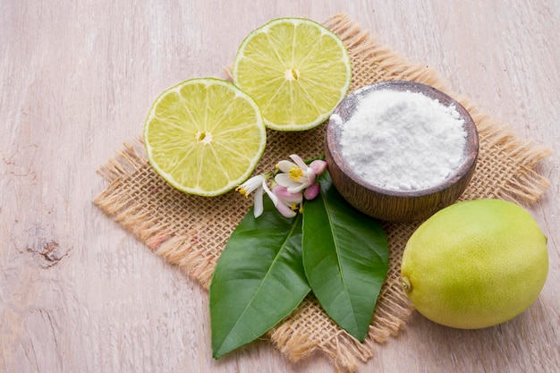 Lemon and baking soda on the table