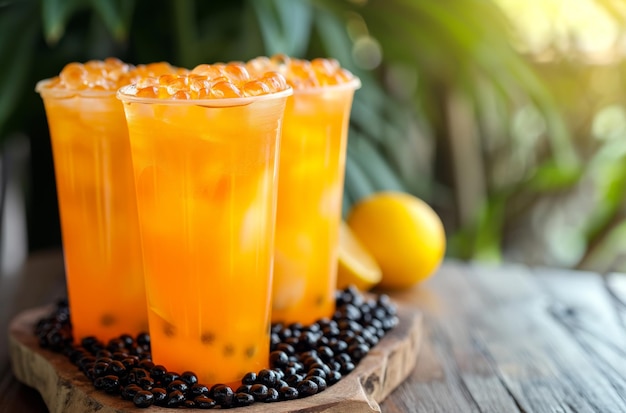 Lemon bubble tea with tapioca