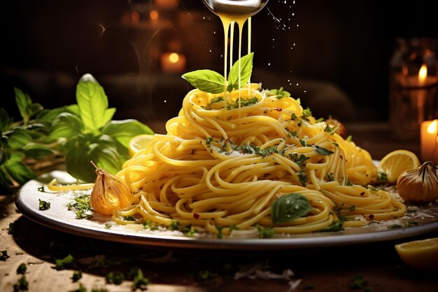 Foto salsa al burro di limone spruzzata sulla pasta