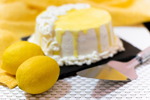 Lemon cake The concept of homemade and professional pastry