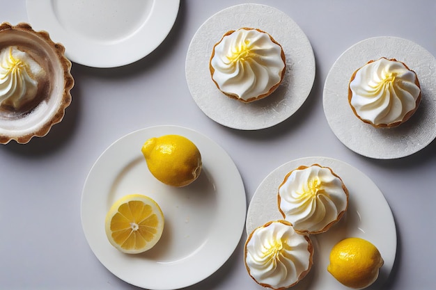 Lemon cake delicious tartlet muffins with cream on plates