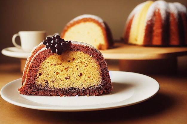 Lemon cake soft baked delicious muffins with chocolate berries and lemon on plate