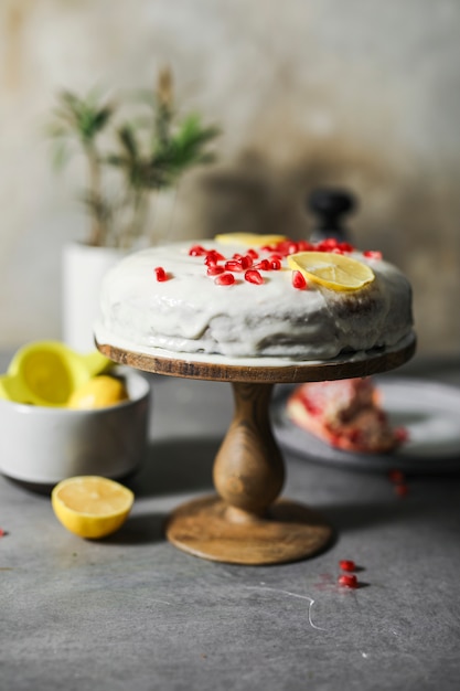 Lemon cake with pomegranate seeds