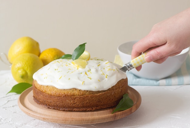 Lemon cake with whipped cream.