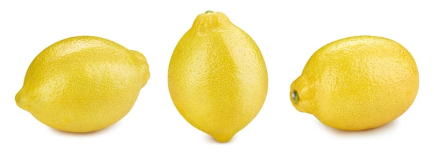 Foto collezione di limoni isolati su sfondo bianco. tracciato di ritaglio di frutta al limone.