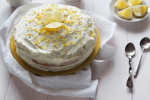 Lemon cream sponge cake with zest