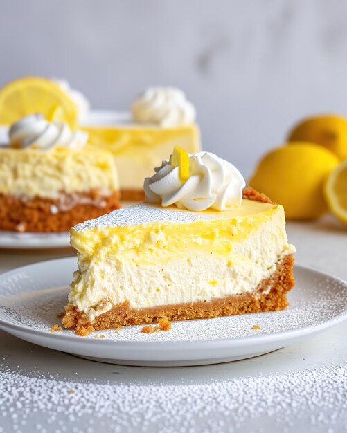 Lemon creamy cheesecake slice with whipped cream