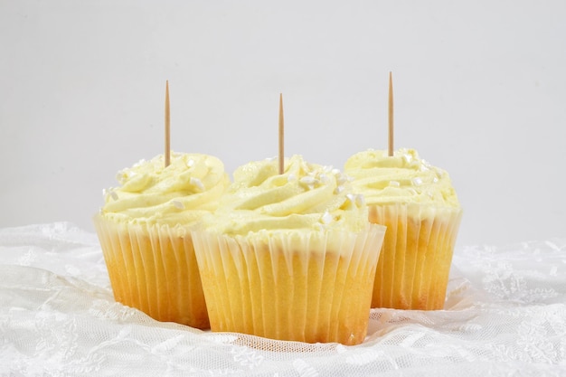 Photo lemon cupcake topper mockup in wedding scene