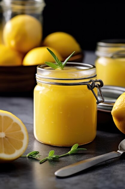 lemon curd close up in jars