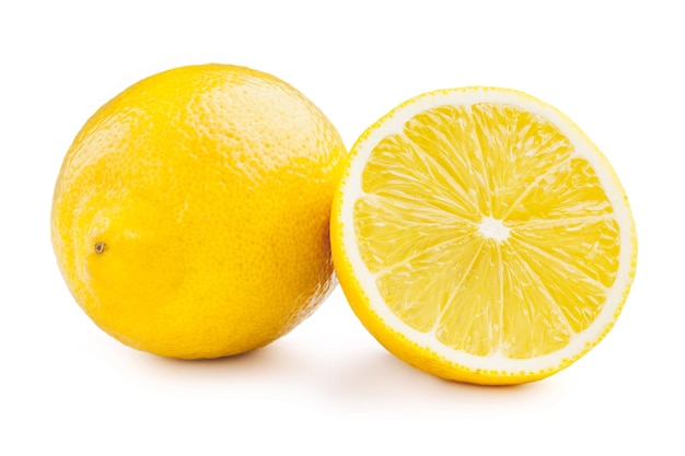 Lemon and cut half slice isolated on white background