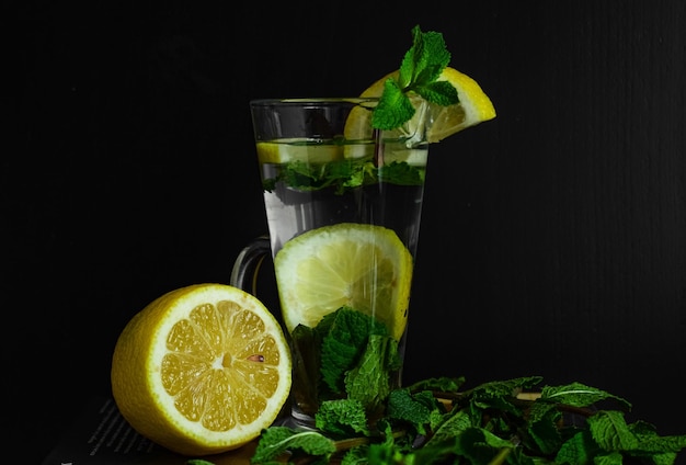 lemon and drink on table