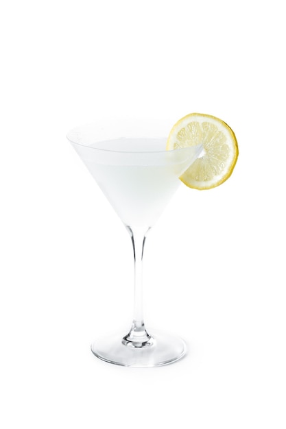 Lemon drop martini cocktail isolated on white background