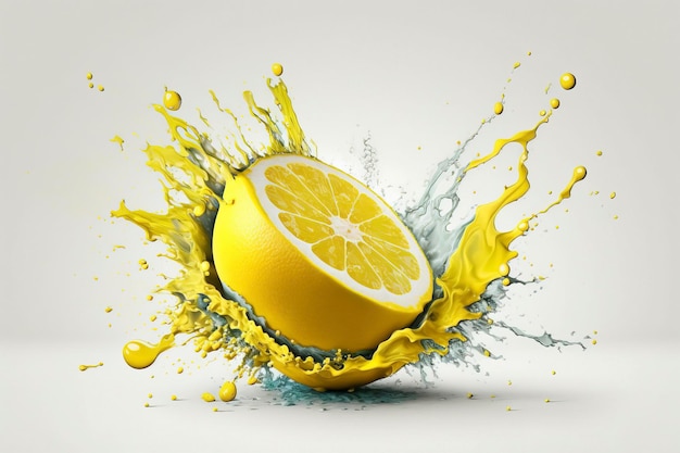 Lemon exploding on a white background AI technology generated image