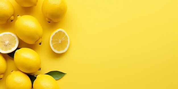 Photo lemon flat lay yellow background generative ai