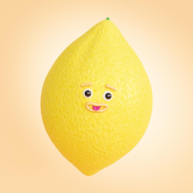 Lemon fruit character with funny face 3d illustration render