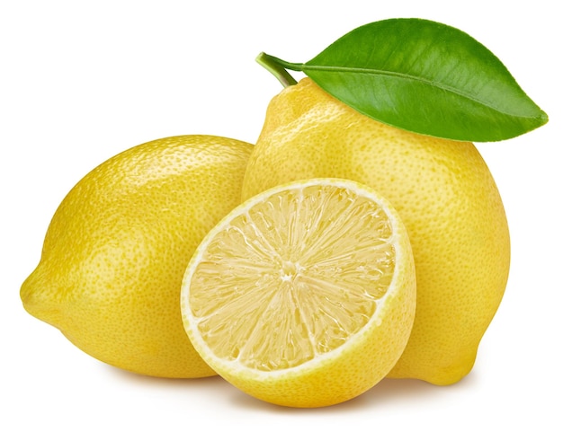 레몬 과일 레몬 잎 흰색 배경에 고립 레몬 클리핑 패스