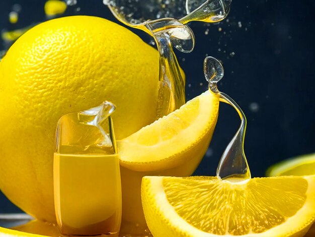 a lemon fruit with lemon juice liquid around it photo downloade