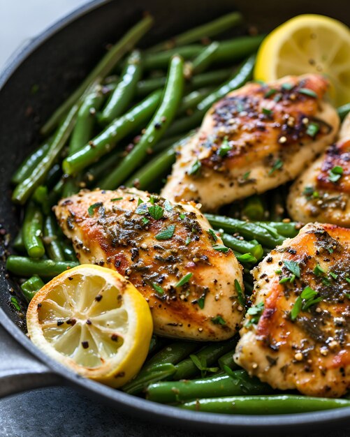 Lemon Garlic Butter Chicken and Green Beans Skillet