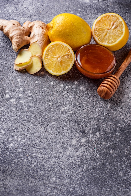 Lemon, ginger and honey. Natural cough and flu remedies. 