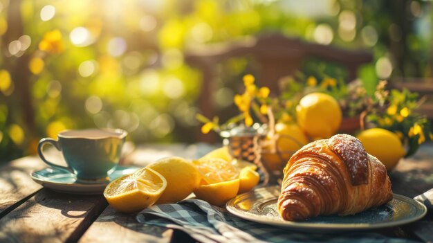 Lemon Glazed Croissant against a sunny garden scene