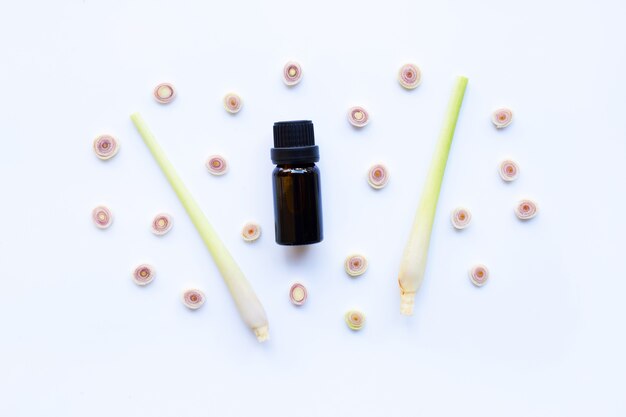 Lemon grass essential oil with sliced fresh Lemon grass 