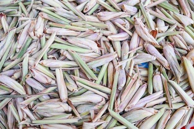 Fetta di citronella su sfondo citronella fresca secca al sole per cibo e tè alla citronella alle erbe