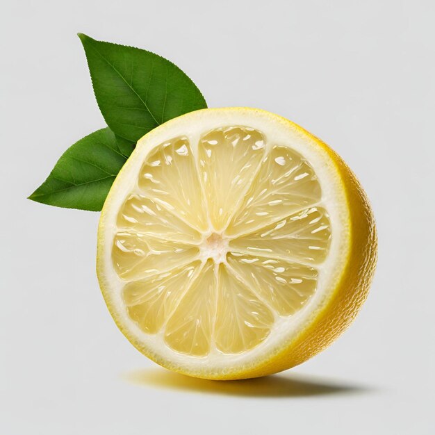 Lemon Half with Leaves on White Background