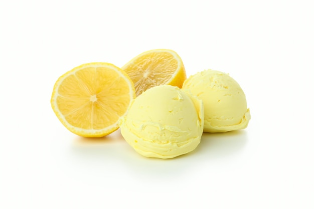 Lemon ice cream isolated on white background