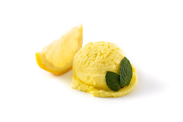 Lemon ice cream scoop isolated