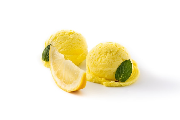 Lemon ice cream scoops, isolated