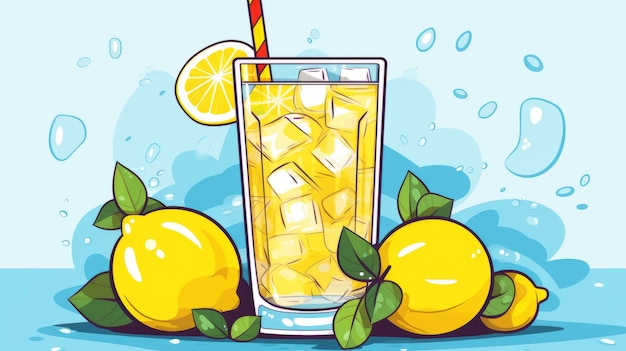 Photo lemon ice water juice cartoon vector icon illustration fruit drink icon concept isolated flat