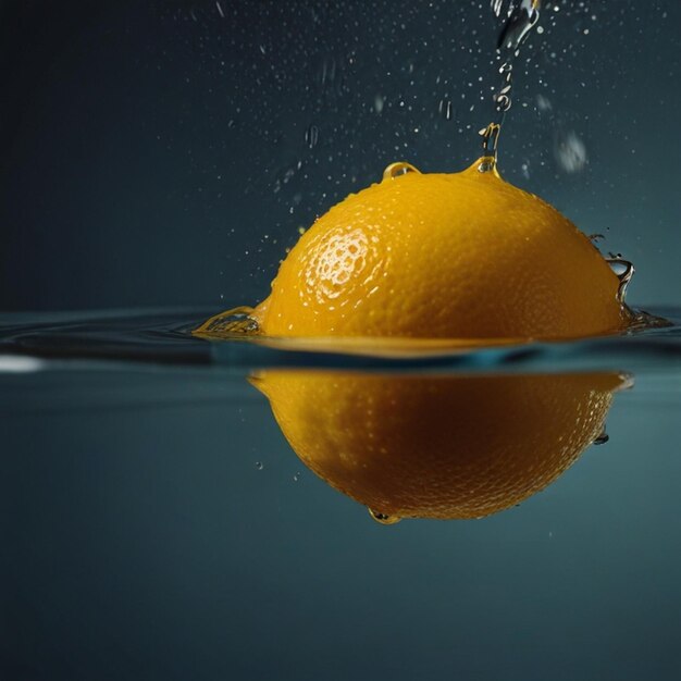 a lemon is being splashed with water and the word lemon is in the water