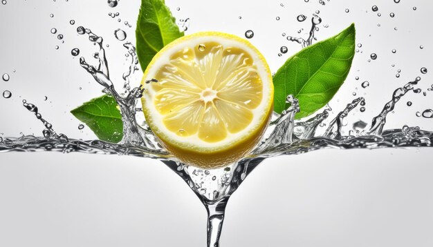 A lemon is sliced and placed in a glass of water