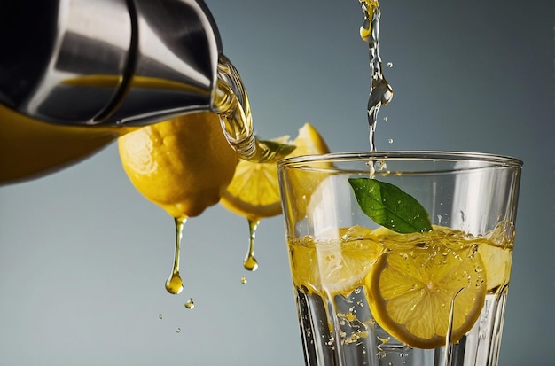 Lemon juice being poured into a cocktail shaker