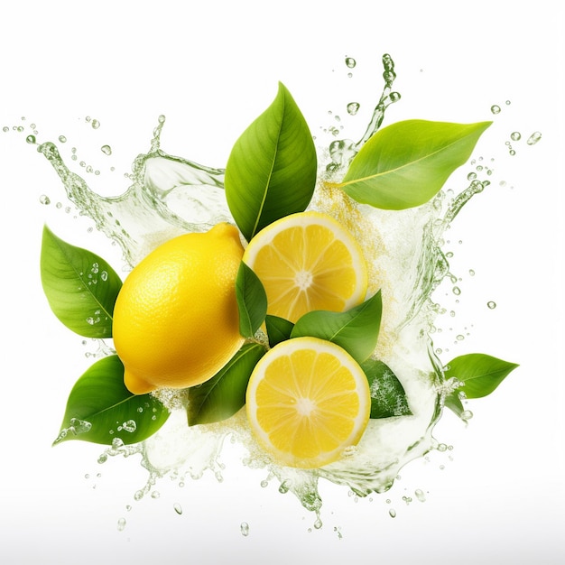 a lemon and lemon are in a water splash.