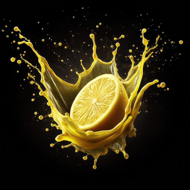 lemon and lemon splash on black